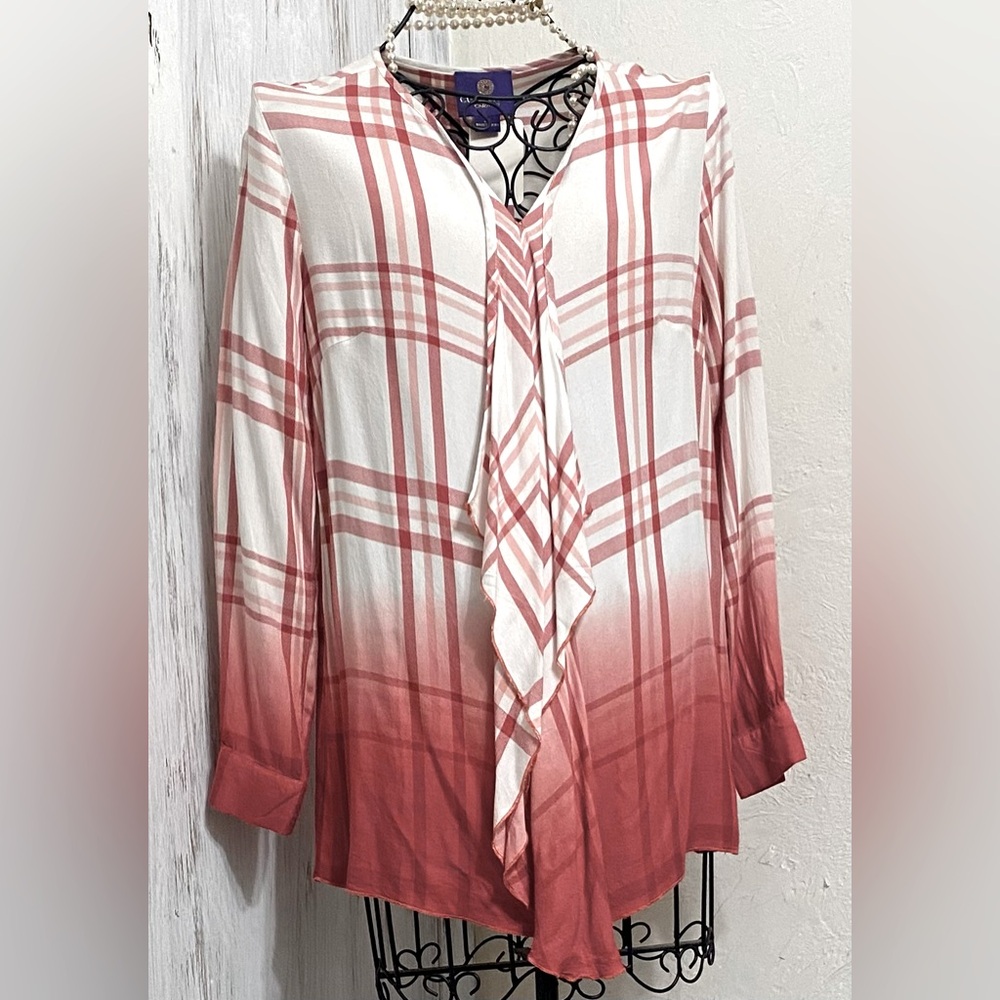 Curations caravan, long sleeved, red and white top/smock/ blouse  Sz xSm